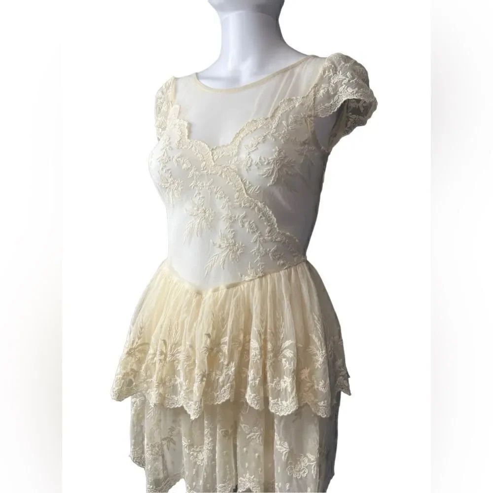 Dolls Kill x Widow Twisted Tea Mini Lace Dress Ivory Size XXS